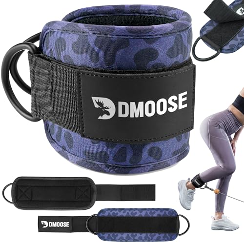 DMoose Ankle Strap for Cable Machine - One Size Fit with Premium Padding, Workout Kickback Ankle Cuffs, Ankle Bands for Working Out, Booty Workouts, Leg Extension, Hip Abductors & Lower Body Exercises - color: Purple Leopard - Single
