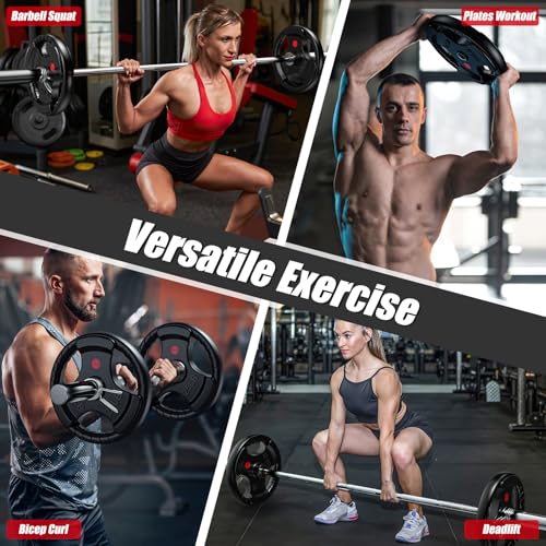 Gikpal Olympic Weight Plates, 2-Inch Three-Grip Rubber Coated Barbell Plates with Steel Hub, Cast Iron Weights for Strength Training & Home Gym, Pair or Sets (2.5–45LB) - style: 180LBS Set (4x10,2x25,2x45lb)