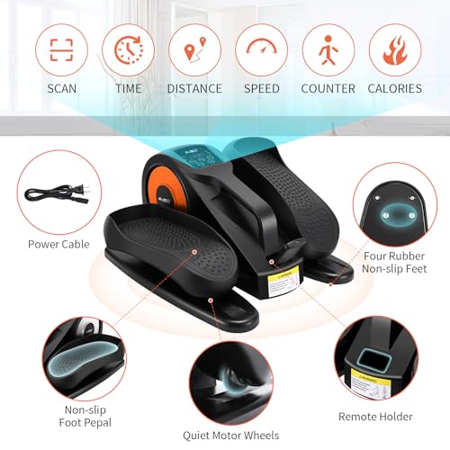 Under Desk Elliptical Machine, Leg Exerciser for Seniors Adults, Adjustable Speeds Elliptical Trainer with Remote, Quiet & Portable Mini Seated Pedal Exerciser for Home Office Use