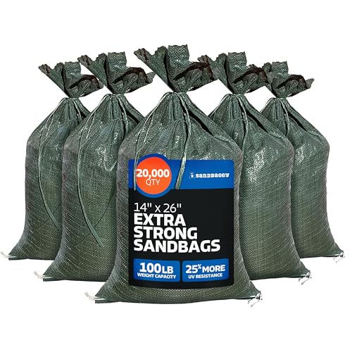 Sandbaggy - Heavy Duty Empty Sandbags For Flooding (14" X 26") - Poly Sand Bags - Flood Barrier, Weight, Construction, Earth Bag Homes - Reusable, UV Resistant - Tie Strings Attached (20,000 Bags) - size: 20000 Count (Pack of 1)