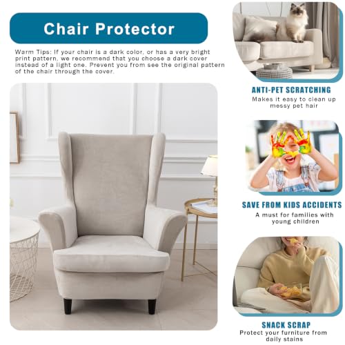 NILUOH Thick Velvet Wingback Chair Slipcovers 2-Piece, Stretch Wing Chair Covers Soft Sofa Slipcover Wing Back Armchair Cover Furniture Protector for Living Room - color: Oatmeal Color