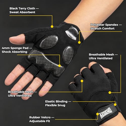 Aegend Half-Finger Cycling Gloves, Anti-Slip Shock-Absorbing Padded Palm, Breathable Mesh for Biking, Fitness and Outdoor Activities (Black) - size: Medium
