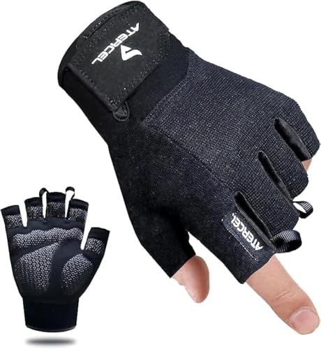 ATERCEL Workout Gloves for Men and Women, Exercise Gloves for Weight Lifting, Cycling, Gym, Training, Breathable and Snug fit - color: Black, size: X-Small