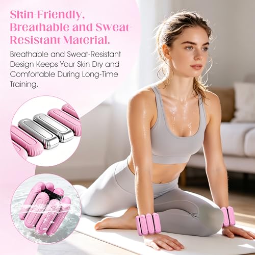 Wrist Weights for Women & Men, 2lb Silicone Wrist Ankle Weights for Pilates, Yoga, Running and Strength Training Comfortable Weighted Bracelet Arm Leg Weights for Fitness, Walking, Gym - color: Pink
