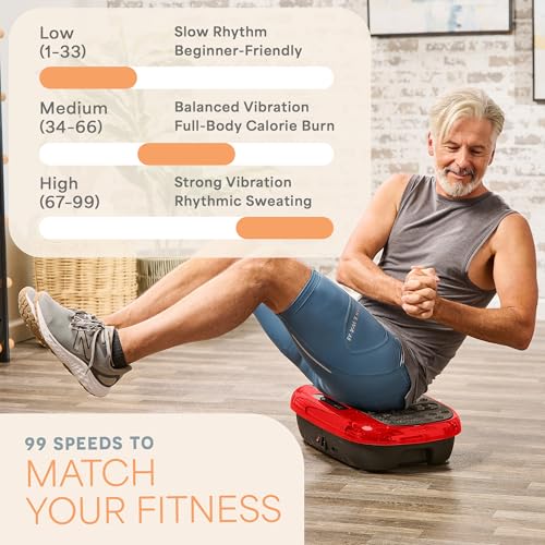Lifepro HexaPlate Lite Vibration Plate Exercise Machine — Magnetic Acupoints, 99 Speeds & 10 Presets Vibration Platform Machine with Resistance Bands — Vibrating Plate for Lymphatic Drainage & Toning - color: Red