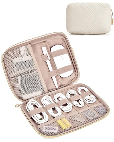 BAGSMART Electronics Organizer Case - Travel Accessories for Women, Cord Organizer for Phone, SD Card, Beige - color: C-Beige