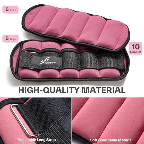 Sportneer Adjustable Ankle Weights Set - 1 Pair (2-10 lbs) Removable Sandbags for Women & Men, Comfortable Neoprene Leg Weights for Walking, Running, Pilates, Yoga, Home Workout & Physical Therapy - color: Peach Pink