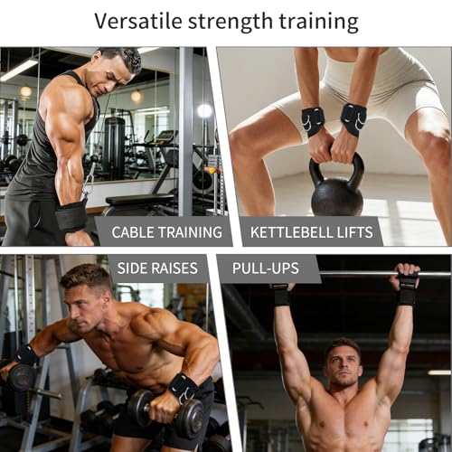 Weight Lifting Straps With Cuffed D Ring(1Pair) and Weight Lifting Hooks(1Pair) Set, Wrist Support for Men, Heavy Duty Thick Comfortable, Non-slip, Enhanced Grip, Straps for Weightlifting & Training