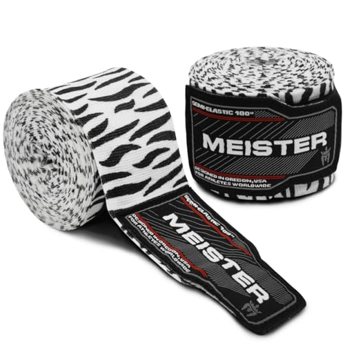 Meister Adult 180" Semi-Elastic Hand Wraps for MMA & Boxing (Pair) - color: Zebra Stripes