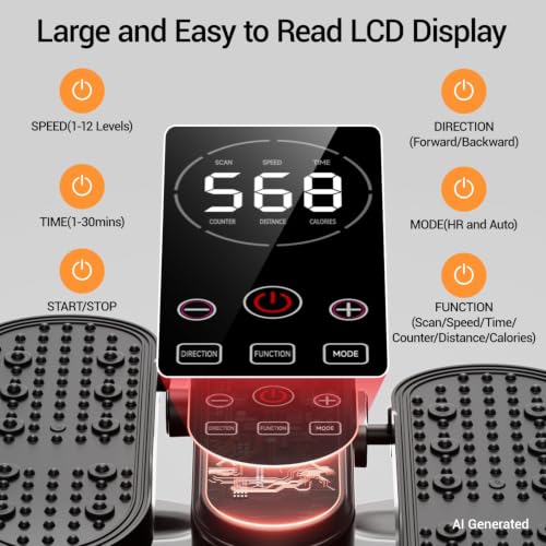 Under Desk Elliptical Machine Seated Pedal Exerciser | Quiet Leg Exerciser While Sitting, Mini Portable Leg Exercise Machine with Remote, Adjustable 12-Speeds, Manual & Auto Mode - color: Orange