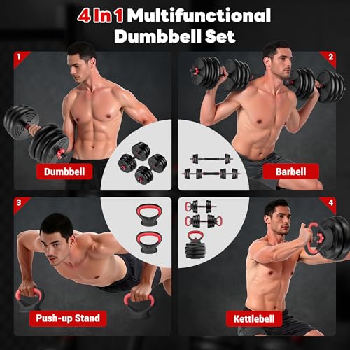 Adjustable Dumbbells, GOIMU 32/54/76/94LBS Free Weight Set, 4 in 1 Dumbbell Set Used as Barbell, Kettlebell, Push Up Stand, Fitness Exercise for Home Gym Suitable Men/Women - style: 94LB(47LB Pair)