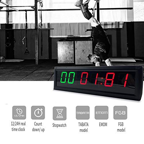 Workout Timer Wall Interval Clock Count Down/Up Stopwatch with Remote (1.8inch Green and Red) - color: 1.8inch Green and Red