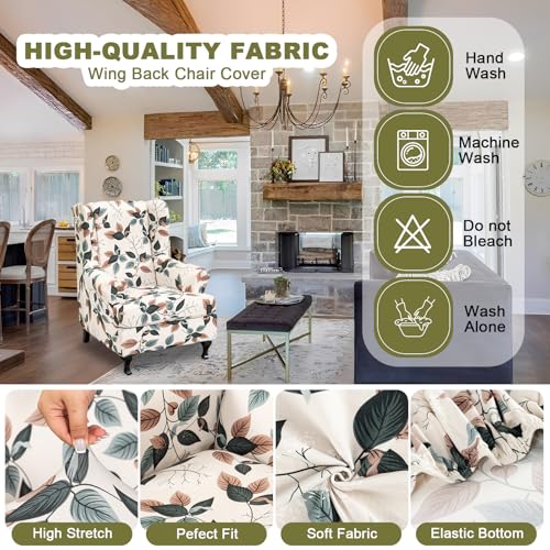 NILUOH Wingback Chair Slipcover 2-Piece Stretch Wingback Chair Sofa Slipcover Armchair Cover Printed Furniture Protector Couch Soft with Elastic Bottom for Living Room - color: Flower 1