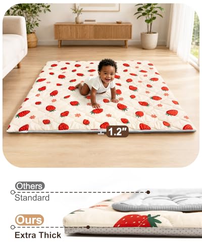 Baby Play Mat, 50x50 Playpen Mat with Machine Washable Cover | Removable, Thicken Cushioning Playmats for Baby, Non-Slip Bottom, Easy to Clean for Infants, Strawberry - color: Strawberry, size: 50" X 50"