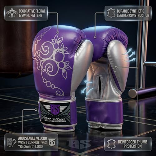 Be Smart Kids Boxing Gloves 4-12 Years 4oz 6oz Training Gloves for Children Sparring Youth Boxing Gloves Junior Training Mitts Punch PU Leather MMA Muay Thai Kick Boxing - color: Purple, size: 6 Oz