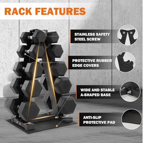 Fitvids Rubber Coated Hex Dumbbell Set with Storage Rack, 100/150/200/550 LB Hand Weight Set with Anti-Slip Grip for Home Gym - size: 200LBS Set