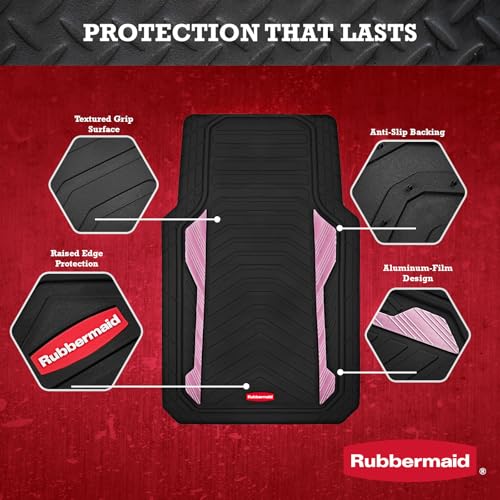 Rubbermaid Car Floor Mat, Heavy Duty All-Weather Car Mats Full Set with Dual-Tone Pink Aluminum Inserts – Universal Fit, Anti-Slip Backing, Trim-to-Fit for Most SUV, Sedan, Van - color: Pink