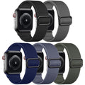 Adorve Stretchy Band Compatible with Apple Watch Bands Ultra 3/2/1 49mm 46mm 45mm 44mm 42mm 41mm 40mm 38mm Men Women, Soft Nylon Elastic Braided Strap Fits for iWatch Series 11/10/9/8/7/6/5/4/3/SE3-1 - color: Black/Gray/Navy Blue/Blue Gray/Dark Army Green