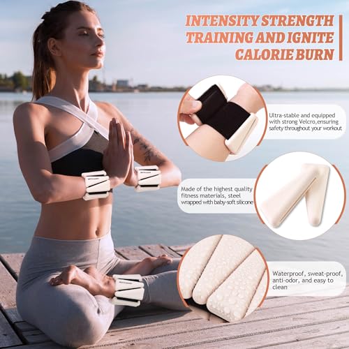 BECOJADDE Ankle Weights for Women Wrist Weights Set of 2 (1 lb/2 lb Each) Adjustable Arm Leg Weight for Womens Men Suitable for Walking Swimming Running Pilates Yoga Gym - color: Cream Beige, size: 4lb Pair (2lb Each)