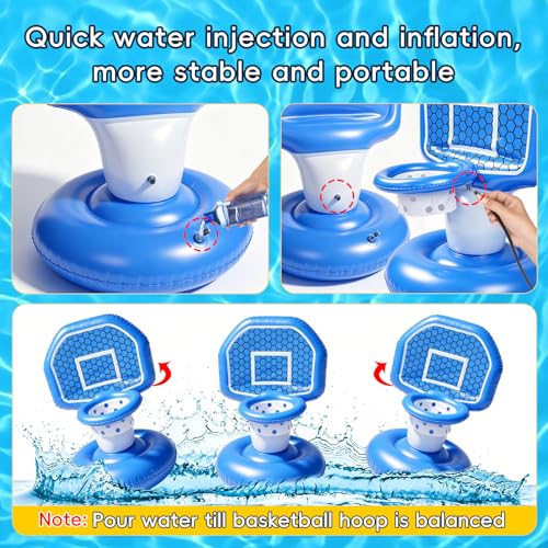 Pool Toys Inflatable Pool Floats Set, Inflatable Pool Basketball Hoop with 2 Balls for Indoor Outdoor Toddler Toys, Poolside Basketball Hoop Summer Water Toys for Boys Girls Age 3+