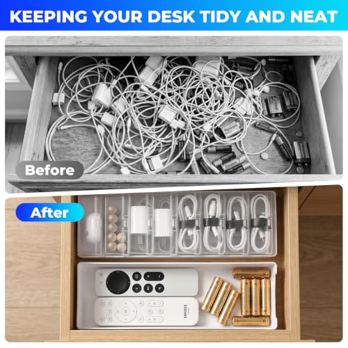Large Cable Organizer Box with 8 Clear Switch Case, 1 Pack Clear Phone Charger Cable Organizer Box for Home Office Desk Accessories Wire Organization Stationery Supplies (white) - color: 8 pcs larger case for charger