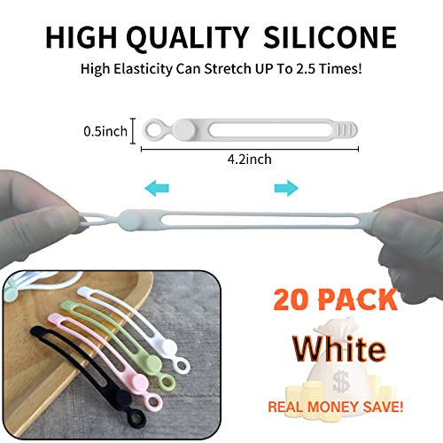[20Park]UMUST Silicone Cable Ties, Reusable Cable Management Organizer,Cable Straps,Cord Ties,Multipurpose Elastic Cord Organizer for Bundling and Fastening Cable Cords Wires(white) - color: 20pcs-white, size: 4.2Inch