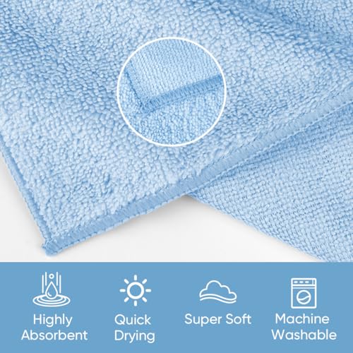 HOMEXCEL Microfiber Washcloths 12 Pack, Highly Absorbent and Soft Face Towel, Multi-Purpose Wash Cloths for Bathroom, Gym, Hotel, Spa and Kitchen, Multicolor 12x12 Inch, Blue - color: Blue
