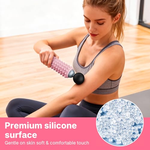 Mini Electric Massage Roller 4 Speeds Vibrating Massage Ball, 2-in-1 Portable Muscle Massager Gun & Roller for Muscle Relief, Detachable Heads, Rechargeable, For Fitness, Office, Travel (Pink) - color: Pink