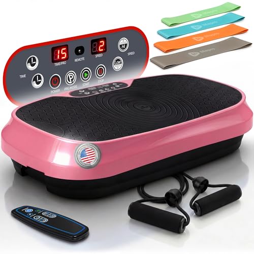 Lifepro Waver Mini Vibration Plate Exercise Machine with Resistance Bands | Compact Design, 99 Speed Levels, 10 Presets, Non-Slip Surface — Vibration Plate for Lymphatic Drainage, Full Body Workout - color: Pink