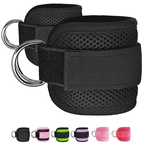 Fitness Ankle Straps for Cable Machines, 2 Pack Comfortable Adjustable Padded Ankle Wrist Cuffs, Kickback Glute Workouts for Men Women, D-Ring Leg Straps with Neoprene Padding - color: yy-Black