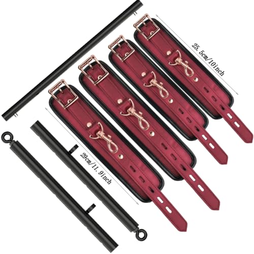 Spreader Bar Heavy Duty Stainless Steel Expandable Bar Home Gym with 4pcs Furry Crocodile Adjustable Strap,Sports Aid Training Pilates Aid Kit,Indoor Yoga Set - style: Black+Wine Kit