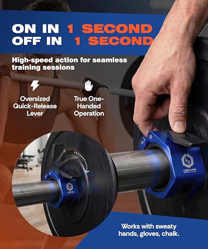 Lock-Jaw Metal Barbell Collars - Barbell Clamps - 1 Pair – Heavy Duty Bar Clamps for 2” & 50mm Olympic Bars – Secure Weight Bar Clamps for Strength Training & Home Gym Accessories - color: Blue