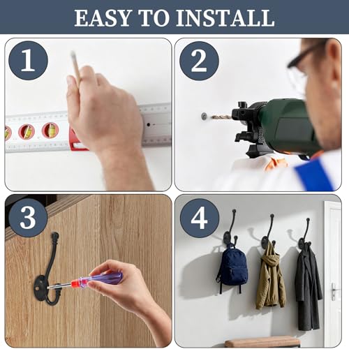 CBWLWJ 6 Pack Heavy Duty Wall Hooks for Hanging, Metal Coat Hooks Wall Mount, Easy to Install, Ideal for Living Room, Bathroom, Kitchen, Bedroom (Black) - color: Black