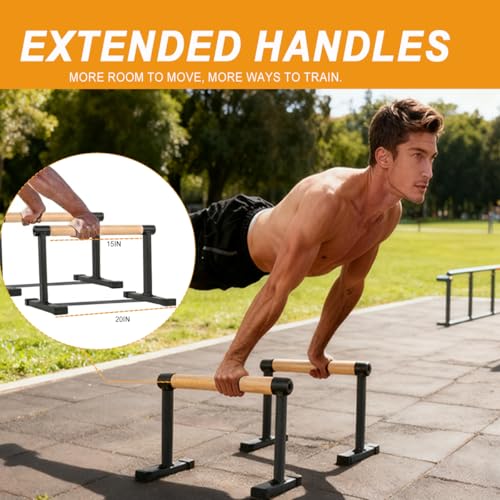 Wooden Parallel Bars 20" Length 12" Height,Dip Bar with Thick Beech Handles, Push-up stands for Handstand, L-Sit, Gymnastics, Strength Training Home Gym,Anti-slip Mats, Easy to Install,700lbs - color: Black