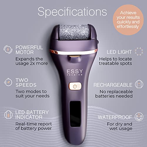 Essy Electric Foot File Hard Skin Remover with 5 Replacement Rollers Foot File Electric Pedicure Sets Cutters Accessories for Dry Dead Hard Skin Feet Callus Remover for Feet Care Exfoliator (Purple) - color: Purple