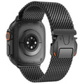 WINGLE Milanese Loop for Apple Watch Band Ultra 3/2/1 Band Ultra 49mm Series 11 10 46mm 45mm 44mm SE 3/2/1 Series 9 8 7 6 5 4 3 Men Women,Parachute-Style Buckle Stainless Steel Mesh Metal iWatch Bands - color: Black