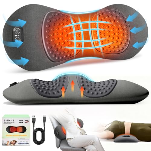 3-in-1 Electric Lumbar Support Pillow,Triple Fusion Back Massager with Heat,Vibration&Traction,Back Support Pillow for Bed and Chair,Lumbar Support Pillow for Lower Back Pain Relief&Spine Support-Gray - color: Gray