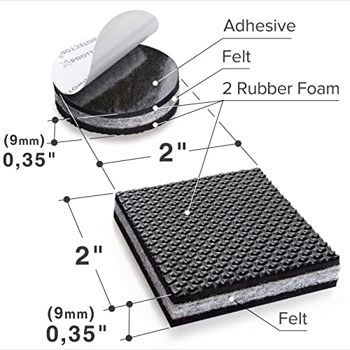 Non Slip Furniture Pads X-PROTECTOR - 16 pcs 2" - Premium Furniture Gripper | Premium Furniture Grippers! Rubber Feet Hardwood Floor Protectors for Furniture Legs - Couch Stoppers - size: 16 Round & Square 2"