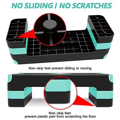GYMMAGE Aerobic Exercise Step, Adjustable Height, | Aerobic Workout Step Platform for Exercise, 26.5" Step Deck with Adjustable Height, Women Home Gym Cardio Fitness - color: Turquoise