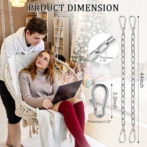 2 Pack 44in Hanging Swing Chain with 4 Carabiners, 660LB Capacity Hanging Kits Heavy Duty Hanging Chair Hardware for Hammock Swing Hanging Chair Punching Bags Sandbag Indoor Outdoor Yoga Gym (Silver) - color: Silver, size: 2 Pack 44 inch
