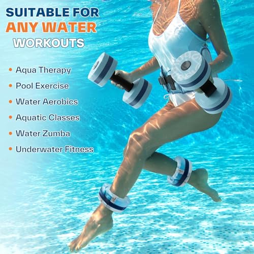 Sportneer Aquatic Exercise Equipment Water Aerobics Combo Set Includes High Density Water Weights Dumbbell Aqua Belt Water Ankle Weights for Pool Exercise Aquatic Therapy Pool Fitness Water Exercise - color: Aqua Blue, style: Aqua Exercise Set with Foam C