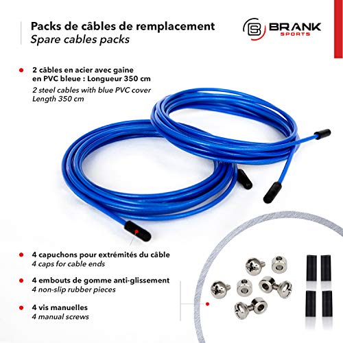 BRANK SPORTS® Pack of 2 Replacement Steel Ropes for all Jump Ropes | Length 12' | 2 Diameters and 7 Colors to Choose From | Replacement Bindings Included | Ideal for Advanced to Double Under - color: Blue