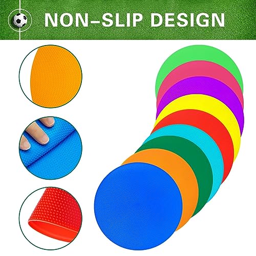 Poly Spot Markers 4.73 inch/10 inch 12 Pcs Non-Slip Rubber Agility Training Markers Floor Dots Flat Field Cones for Football, Soccer, Basketball, School Exercise Drills, Dance Practice - style: 10 inch 18 Pcs (9 Colors)
