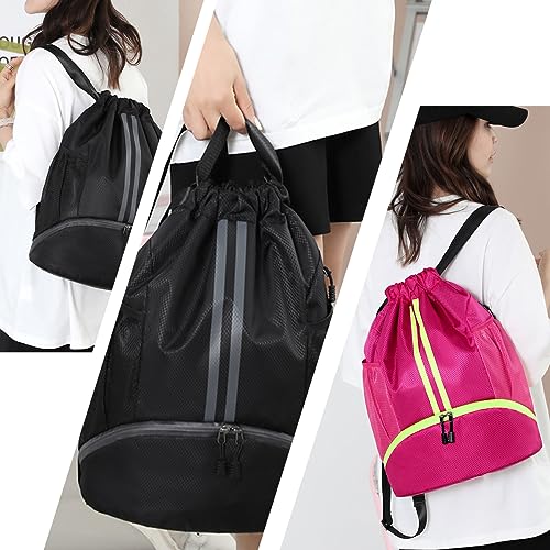 Valleycomfy Sports Drawstring Backpack - Water Resistant String Bag with Shoe Compartment Gym Backpack for Women & Men White - color: A-white
