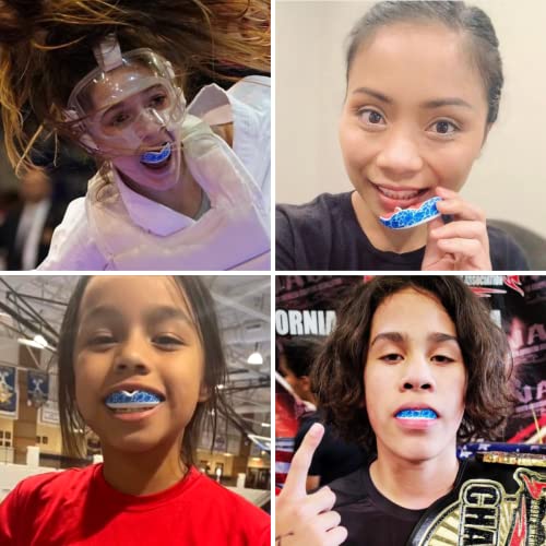 Oral Mart Youth Sports Mouth Guard for Kids (USA Flag, Fangs, 20+ Colors to Choose from) Mouthguard for Football, MMA, Karate, Boxing, Rugby, BJJ, Flag Football – /w Case (Youth, Strapless) - color: Be Water