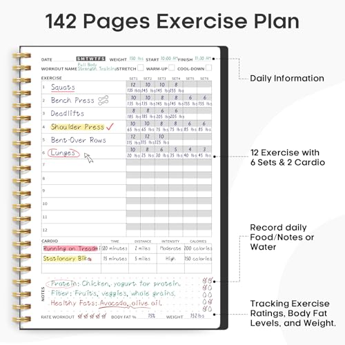 Fitness Workout Journal for Women & Men, A5(5.5" x 8.2") Workout Log Book Planner for Tracking, Progress, and Achieving Your Wellness Goals-Black - color: d.Black