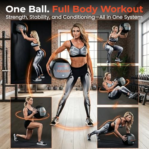 Bionic Body Soft Medicine Ball Weighted Slam Wall Ball for Cardio Workout and Core Training – Ideal for Squat, Lunge, and Partner Toss - style: 14LB