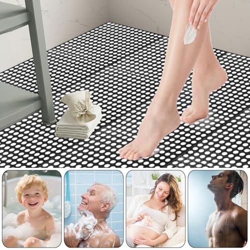 30 Pack Drainage Interlocking Tiles, 12"x12" Modular Interlocking Floor Tiles with 1 Pc Plastic Hammer Non Slip Rubber Floor mat with Holes for Pool Bathroom Deck Kitchen Patio (30, Black) - color: Black