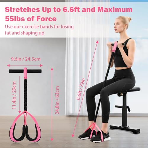 Pedal Resistance Band with Handle, 6-Tube Elastic Foot Pedal Resistance Band, Natural Rubber Ankle Puller Sit-up Exercise, Multifunction Fitness Band for Abdomen, Waist, Arm, Leg Stretching Training - color: Upgraded-Black Pink