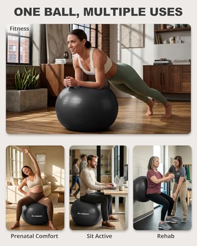 Trideer Yoga Ball for Exercise, Pilates, Core & Balance Training, Stability Ball for Pregnancy & Birthing Prep, Physical Therapy, Daily Stretching, Office Chair for Active Sitting, Quick Pump Included - color: Black, size: S(15-18ines/38-45cm)